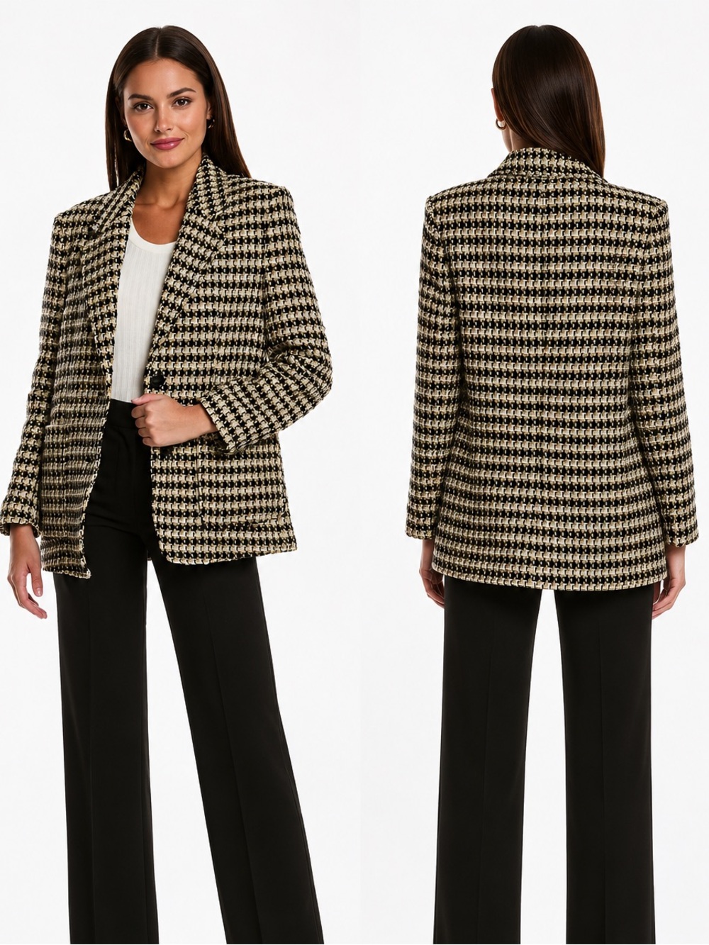 Boss Houndstooth Blazer Jacket - Black & Cream